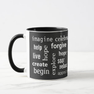 Mug Nuage de mots inspirant sur tableau de bord