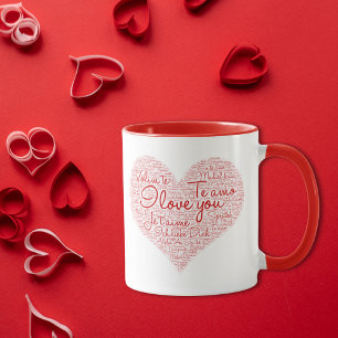 Mug Nuage de mots Je t'aime Cœur rouge Saint-Valentin