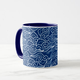 Mug Nuages japonais vintages, bleu de cobalt et blanc