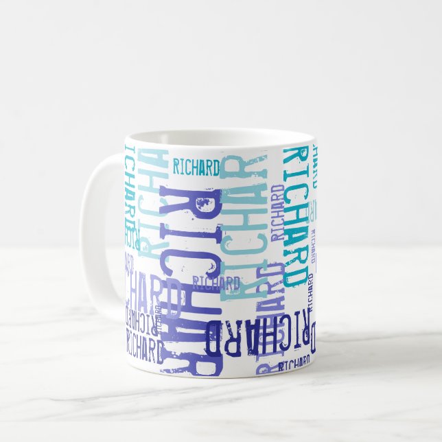Mug Nuances de bleu typographie nom motif (Devant gauche)