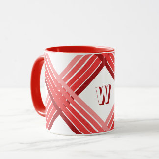 Mug - Nuances de rayures rouges avec initiale