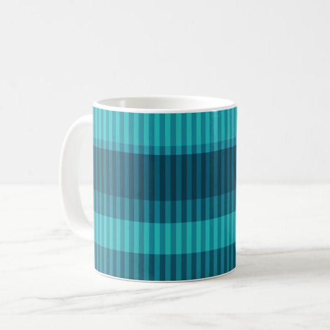 Mug nuances de turquoise bleue motif rayé vertical (Devant gauche)