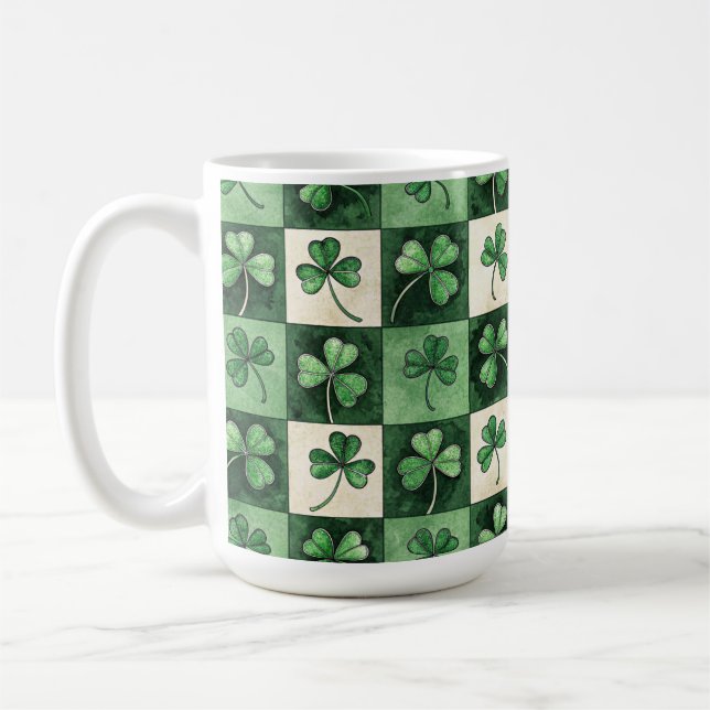 MUG NUANCES DE VERT TRÈFLES IRLANDAIS CELTIQUES  (Gauche)