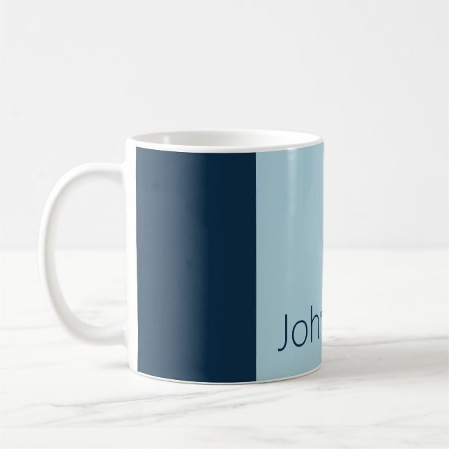 Mug Nuances simples de Bleu Vertical Stripes Nom (Gauche)