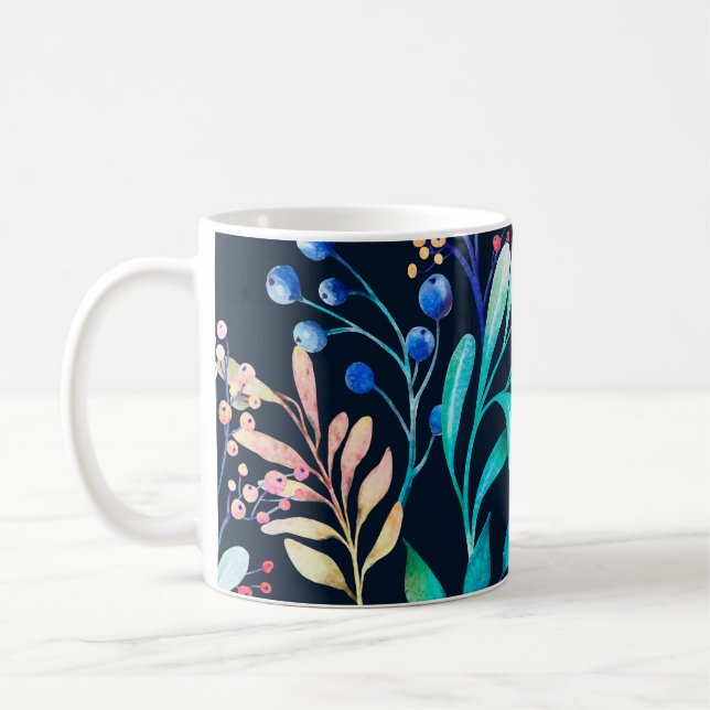 Mug Nuit botanique : Baies et aquarelle Feuille (Gauche)