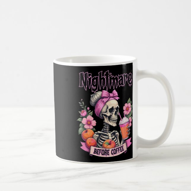 Mug Nuit effrayante avant café Halloween Fleur Skeleto (Droite)