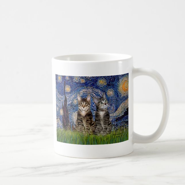 Mug Nuit étoilée - Deux chats tigrés tabby (Droite)