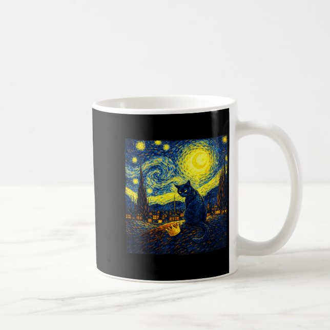 Mug Nuit Étoilée Drôle Van Gogh Chat Pas de Roi pour H (Droite)