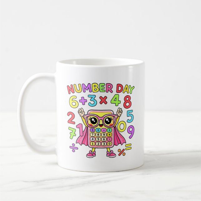 Mug Number Day Cute Calculator Character Design (Gauche)