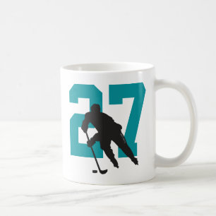 Mug Numéro de joueur de hockey personnalisé bleu Turqu