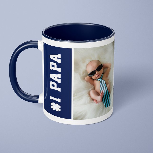 Mug Numéro Un Papa Marine Bleu Personnalisé 4 Photo Co (Créateur téléchargé)