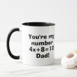 Mug Numéro Un Papa Math Amoureux Drôle Fête des pères<br><div class="desc">Ce design drôle est parfait pour les amateurs de maths, les enseignants, les comptables, les geeks informatiques, les nerds arithmétiques, les statisticiens, ou toute personne qui aime les maths et les chiffres. Il dit que vous êtes mon père numéro un, mais le "un" est en fait un problème d'algèbre facile...</div>