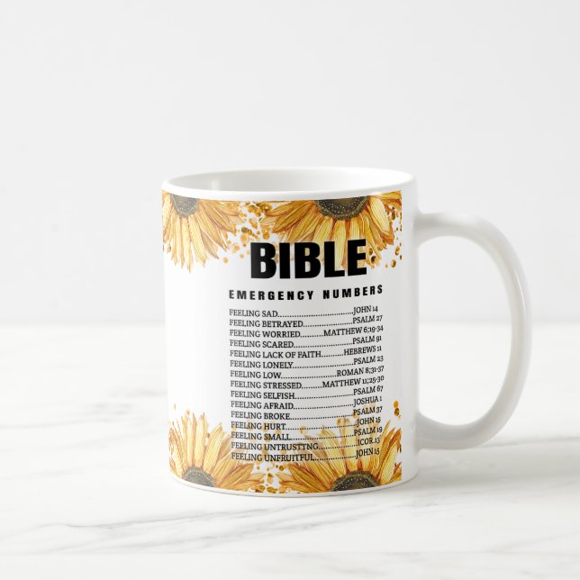 Mug Numéros d'urgence de la Bible du tournesol, Verset (Droite)