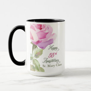 Mug Nun 55e Anniversaire Jubilé Nom Personnalisé Rose