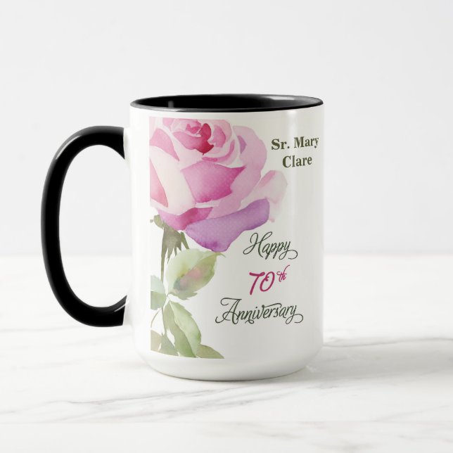 Mug Nun Custom Name 70th Anniversary Jubilee Rose (Gauche)