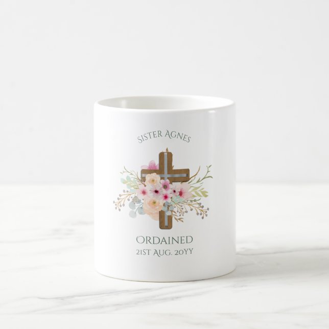 Mug NUN - Ordination ou anniversaire - Croix florale (Centre)