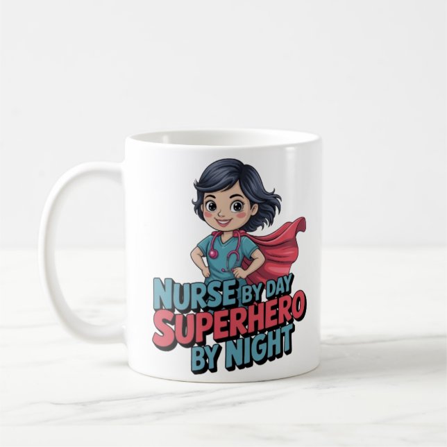 Mug Nurse By Day Superhero By Night Funny Nurse Coffee (Gauche)