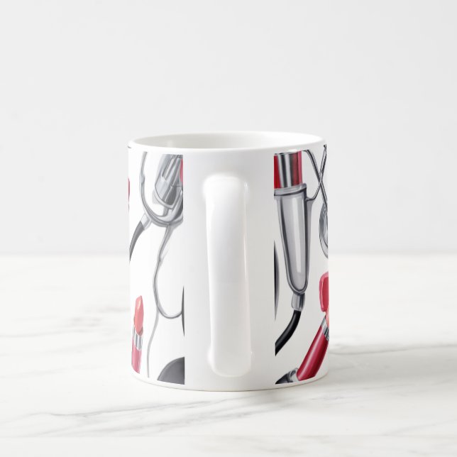 Mug Nurse Glam – Stethoscope & Lipstick Pattern  (Poignée)