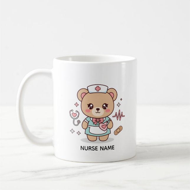 Mug Nurse Teddy Bear – Custom Name Gift for Nurses  (Gauche)
