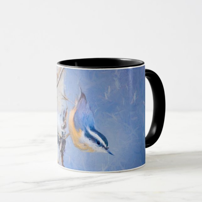 Mug Nuthatch à poitrine rouge Peinture d'art original  (Devant droit)