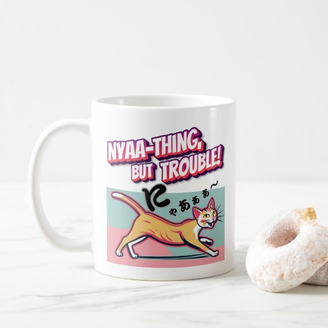 Mug "Nyaaa-thing but Trouble" - Mischievous Calico Cat (Avec donut)