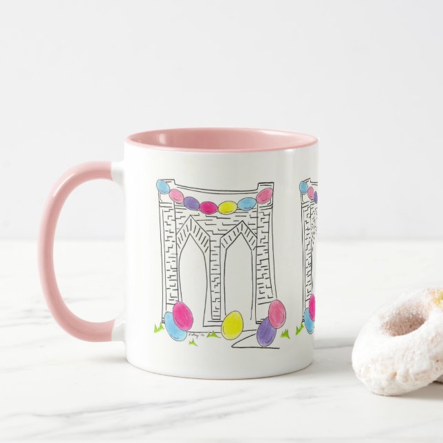 Mug NYC New York OEufs de Pâques Brooklyn Bridge (Avec donut)