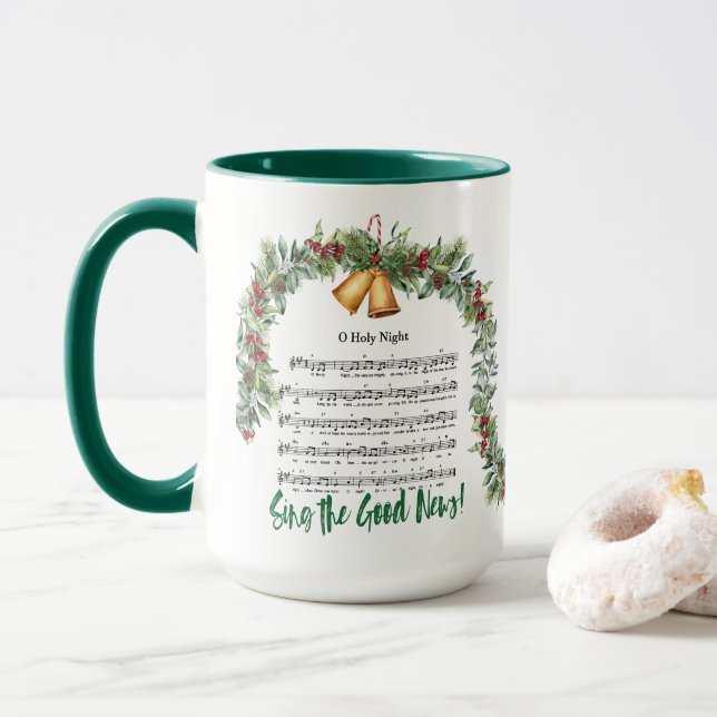 Mug O SAINTE NUIT Noël Hymne & Ecriture Vert 15oz (Avec donut)