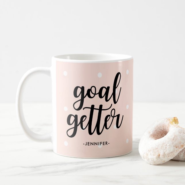 Mug Objectif Getter | Pois roses et typographie (Avec donut)