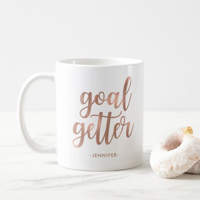 Mug Objectif Getter | Typographie or Rose Faux (Avec donut)