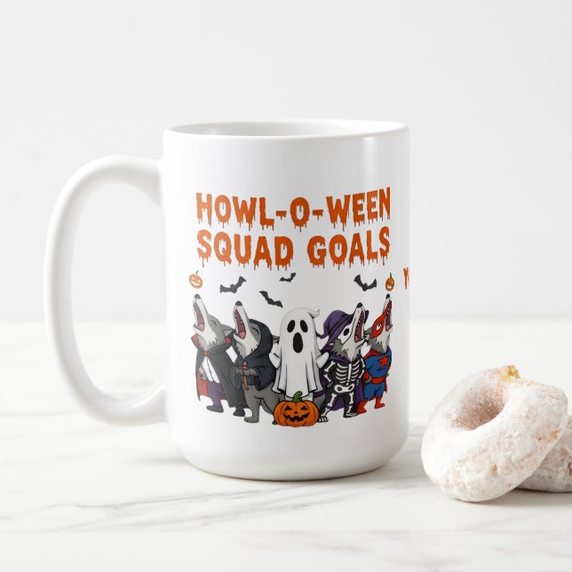 Mug Objectifs de la meute Howl-o-ween – Halloween drôl (Avec donut)