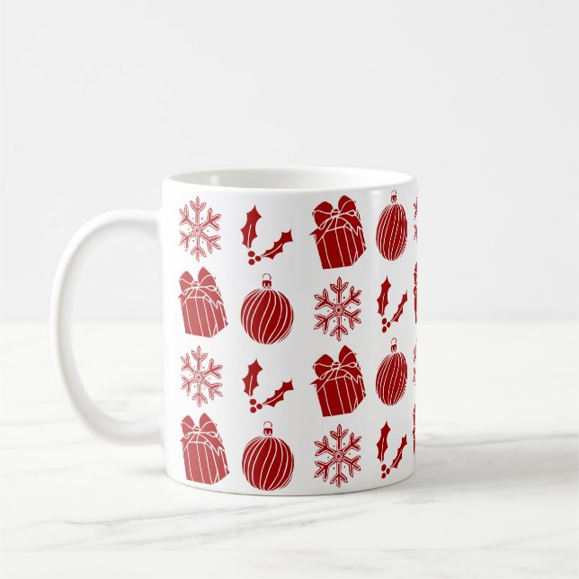 Mug Objets de Noël - Flocon de neige, houx, cadeau et  (Gauche)