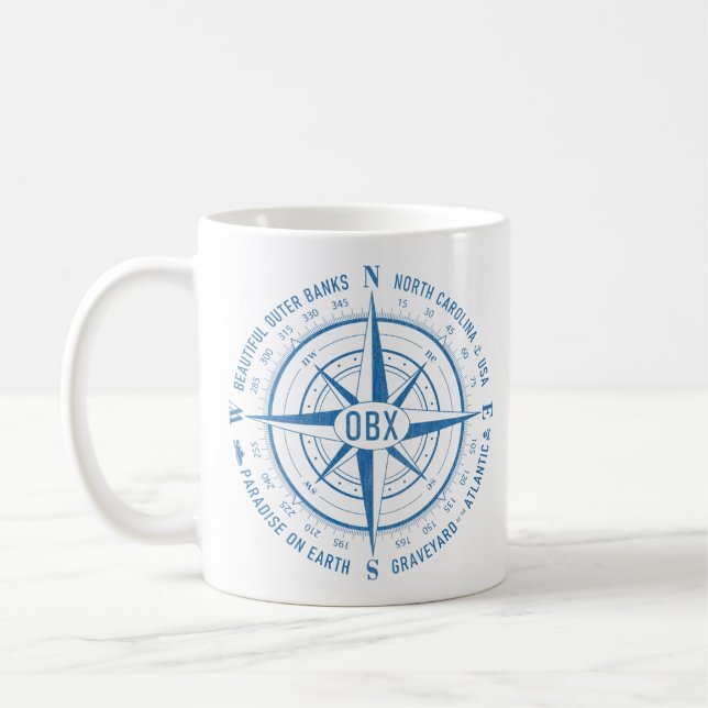 Mug OBX Boussole nautique Banques extérieures Bleu Vin (Gauche)