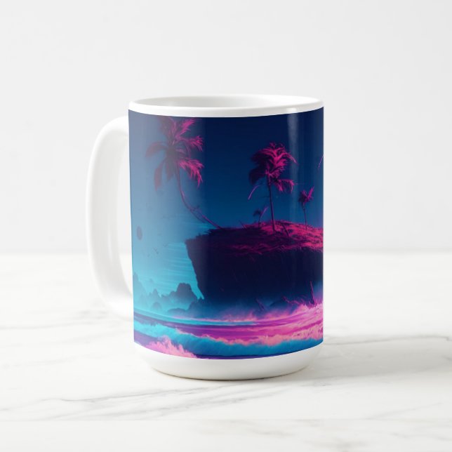 Mug Océan rose et palmiers Art numérique  (Devant gauche)