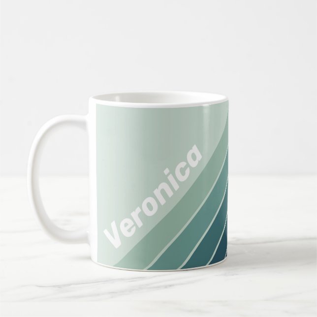 Mug Océan Vert Rayé Nostalgique avec Nom (Gauche)