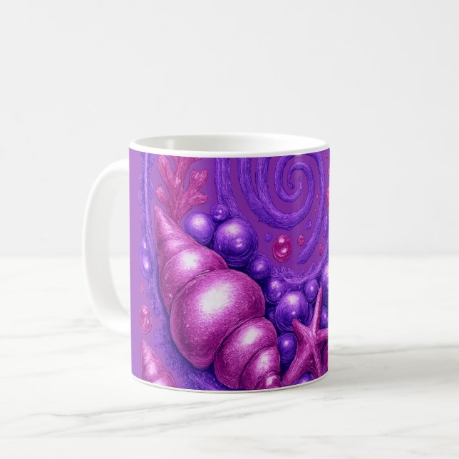 Mug Océan Violet Spirale Coquillage Art Fantastique |  (Devant gauche)