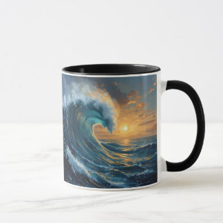 Mug Ocean Wave Sunset Art – Abstract Sea Design 