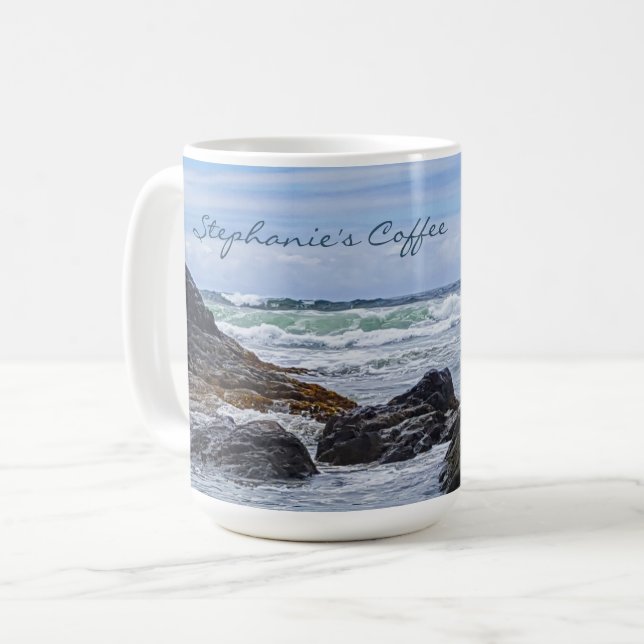 Mug Ocean Waves Blue Green Shoreline Rock Grande taill (Devant gauche)