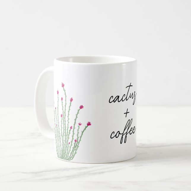 Mug Ocotillo rose Fleur Cactus Plus Aquarelle de café (Devant gauche)