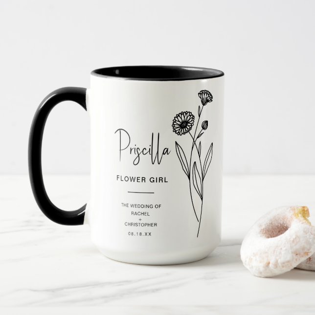 Mug Octobre Flower Girl | Fleur de naissance Pot Marig (Avec donut)