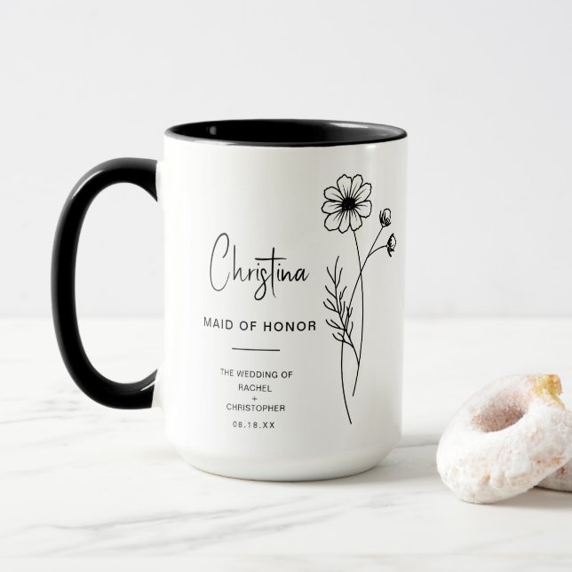 Mug Octobre Maid of Honor | Fleur de naissance Cosmos (Avec donut)
