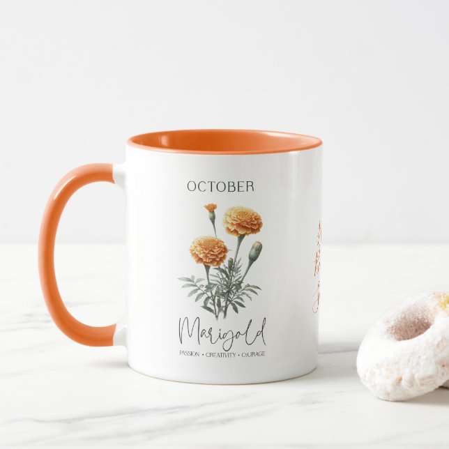 Mug Octobre Mois de naissance Fleur Marigold Anniversa (Avec donut)