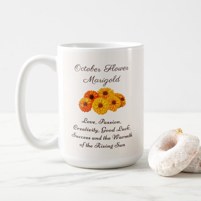Mug Octobre Mois de naissance Fleur Marigold Elegant (Avec donut)