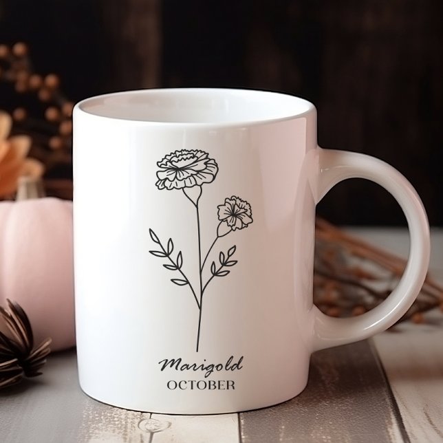 Mug Octobre Mois de naissance Monogramme de fleurs (Créateur téléchargé)