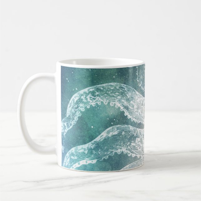 Mug Octopus Musique bleu Turquoise Aquarelle Art Vinta (Gauche)