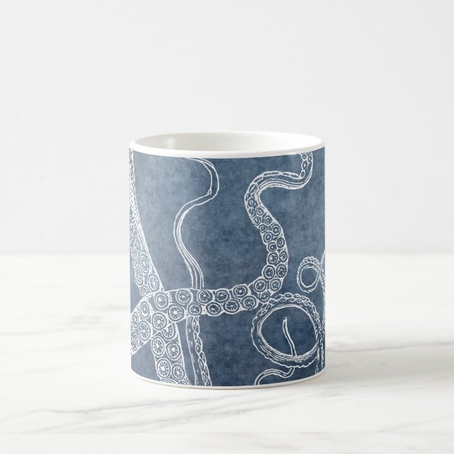 Mug Octopus Twilight Blue Denim Watercolor Art (Centre)