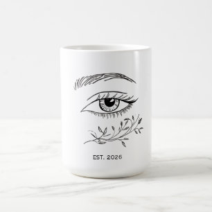 Mug Œil d'art en ligne minimaliste et feuille botaniqu