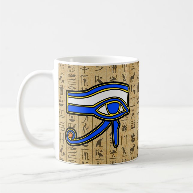 Mug Oeil de Horus Bleu Sur Hiéroglyphes (Gauche)