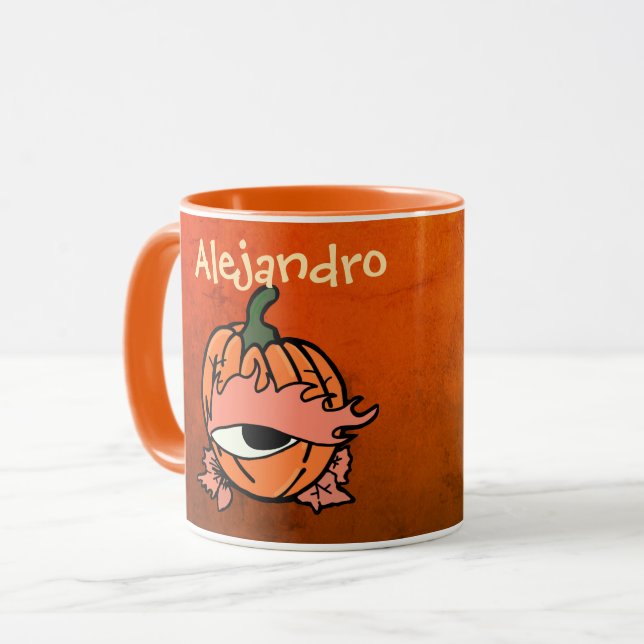 Mug Oeil dormant personnalisé du Citrouille Éffrayant (Devant gauche)