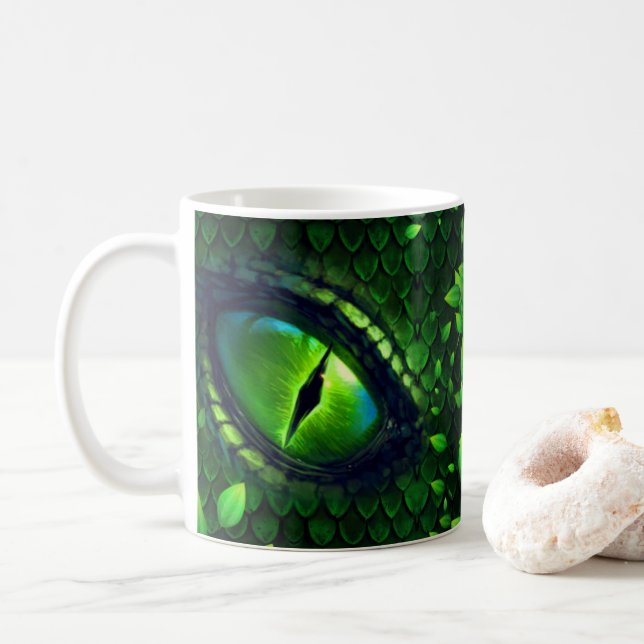 Mug Oeil Dragon Vert Personnalisé Café Mug, Coupe (Avec donut)