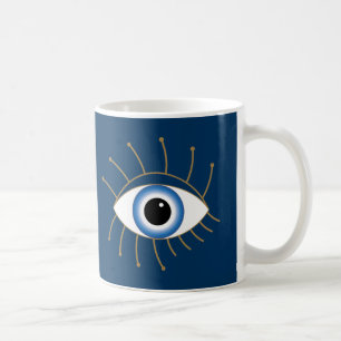 Mug Oeil Mal Grec Avec Lashes Bleu Blanc Or